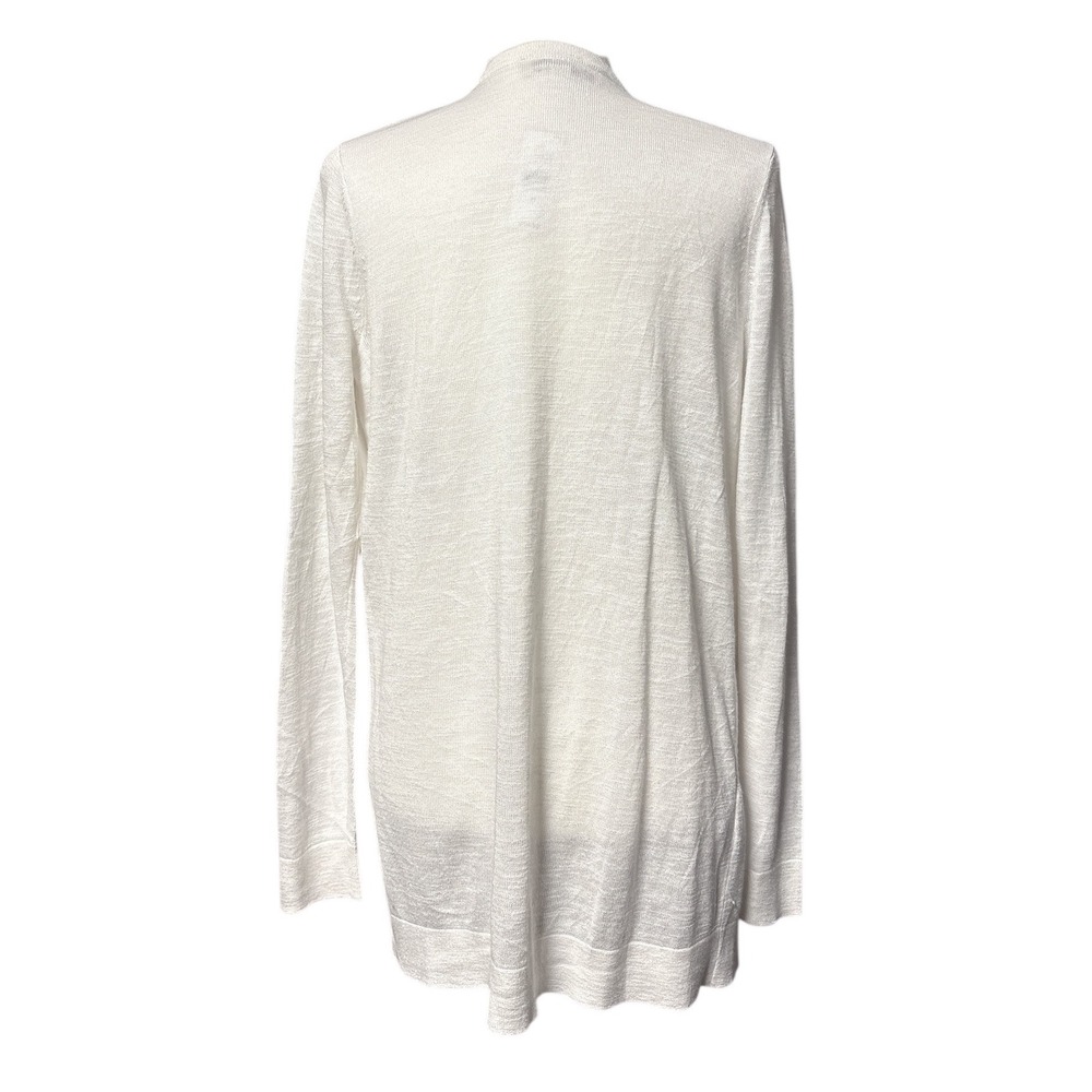 LOFT Women's White Ramie Blend Open Front Long Sleeve Cardigan Sweater M NWT - Picture 3 of 6